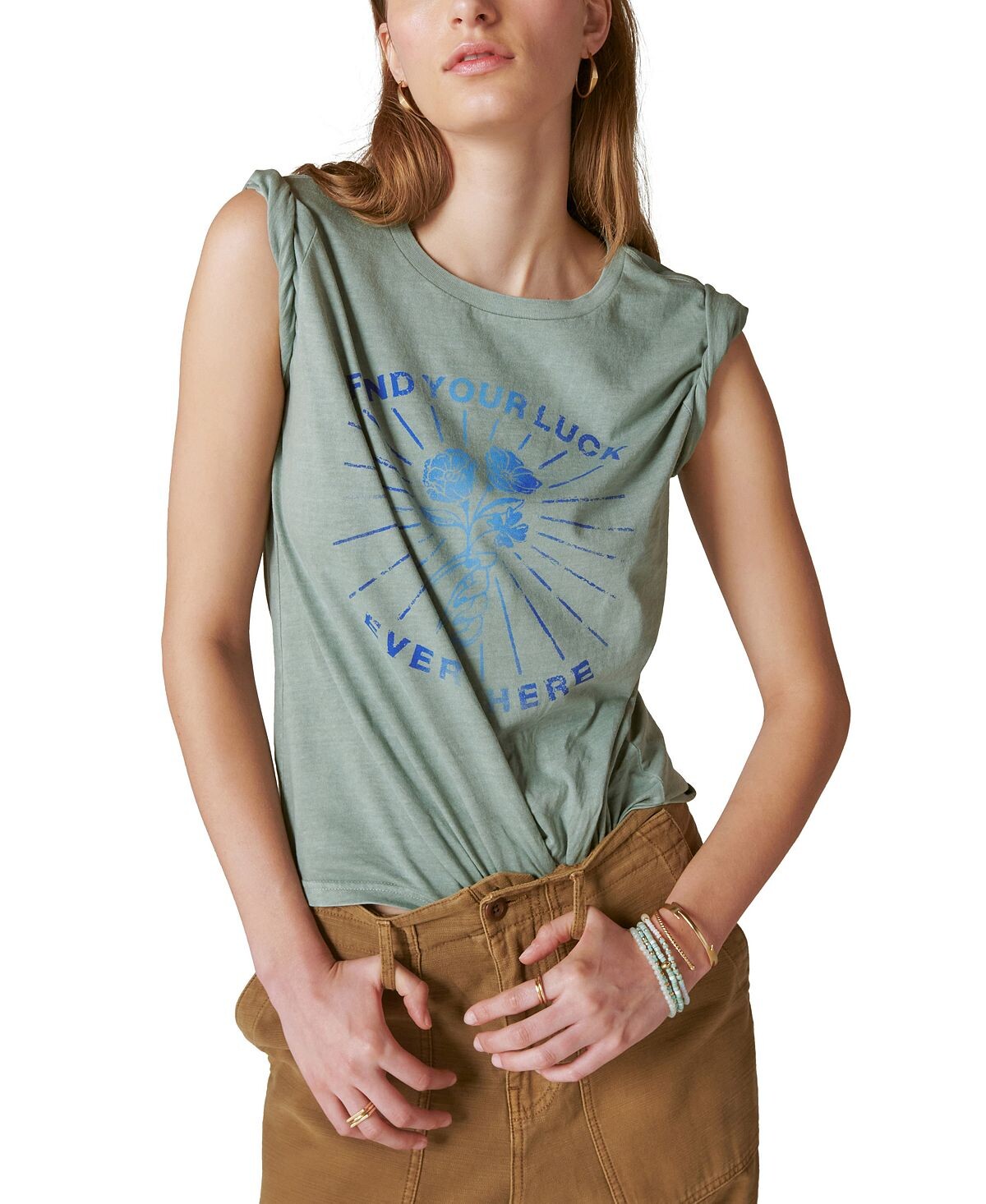 

Женская хлопковая футболка с рисунком Find Luck Lucky Brand