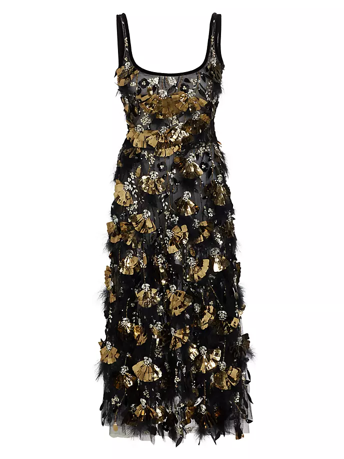 

Украшенное платье-миди А-силуэта Naeem Khan, черный