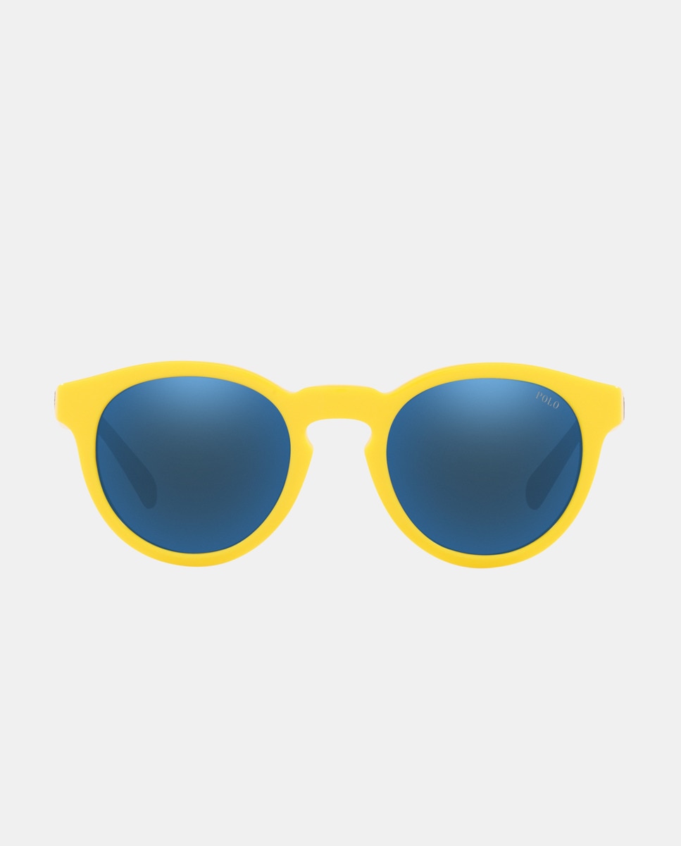 Желтые мужские солнцезащитные очки круглой формы из ацетата Polo Ralph Lauren, желтый