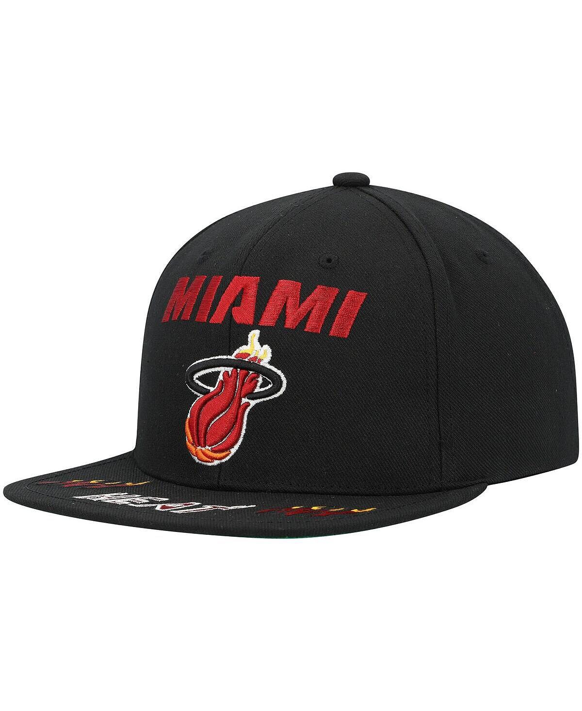 

Мужская черная классическая кепка Snapback из твердой древесины Miami Heat с фронтальной загрузкой Mitchell & Ness