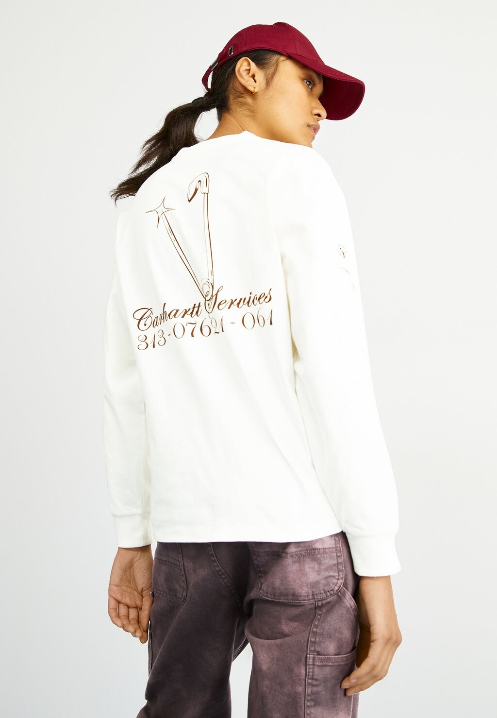 

Футболка с длинным рукавом БЕЗОПАСНОСТЬ Carhartt WIP, белый/бордо