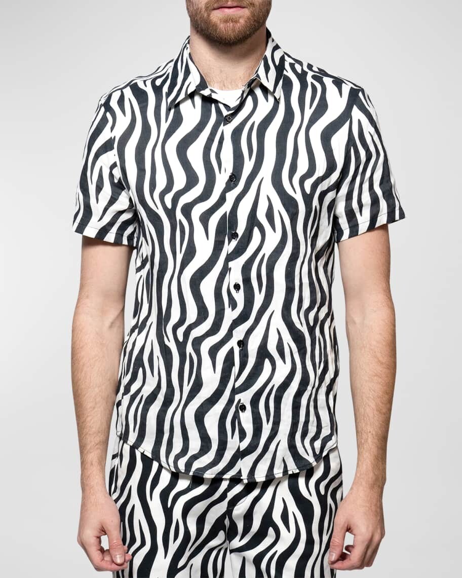 

Мужская рубашка с короткими рукавами и пуговицами спереди Craig Zebra Print monfrere