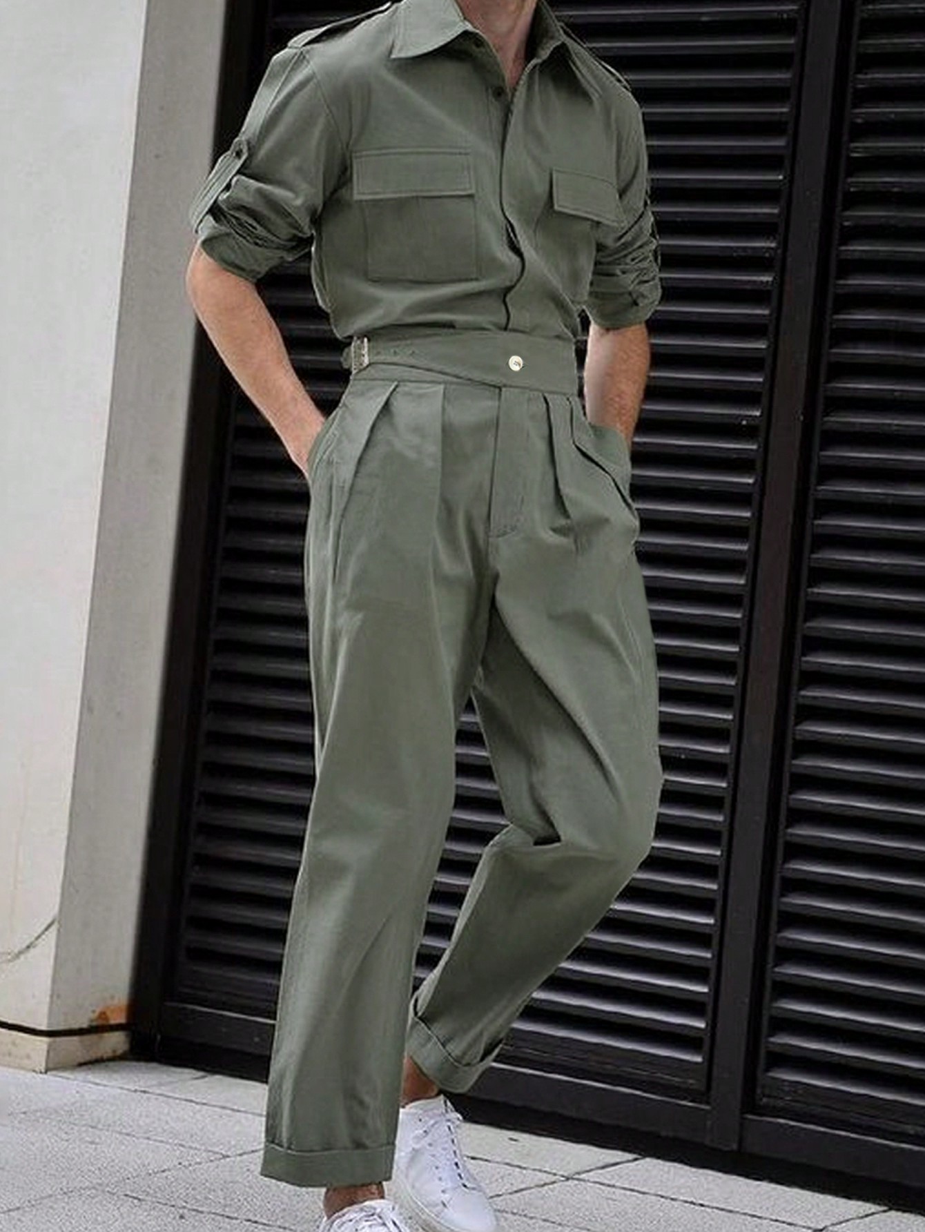 Мужская однотонная повседневная рубашка с длинным рукавом, 2 шт./компл., армейский зеленый офисные женские блейзеры пальто однотонный кардиган с длинными рукавами на пуговицах повседневный костюм темно синий драпированный тон