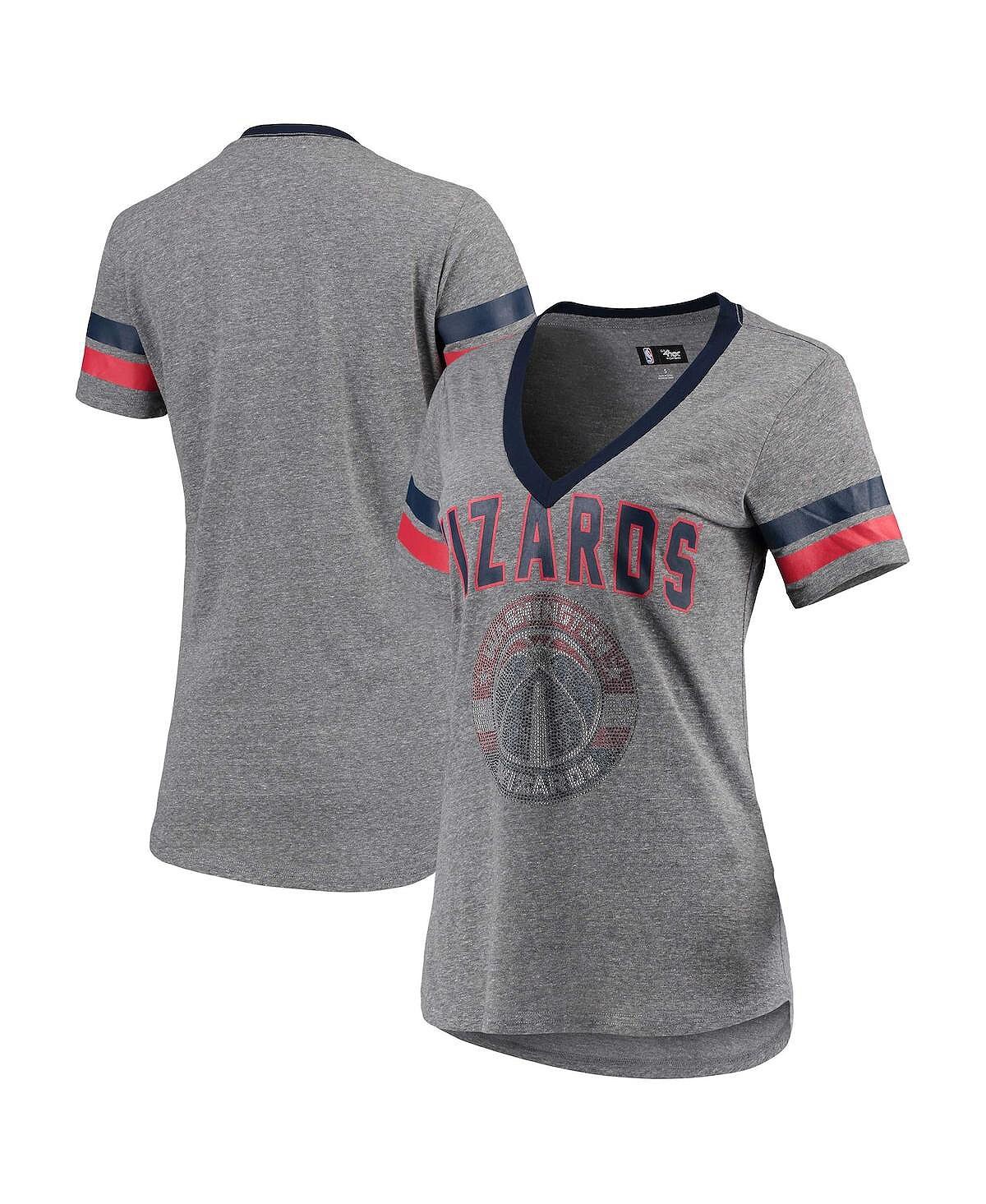 

Женская серо-красная футболка с v-образным вырезом и логотипом Washington Wizards Walk Off Crystal Applique G-III 4Her by Carl Banks, Красный