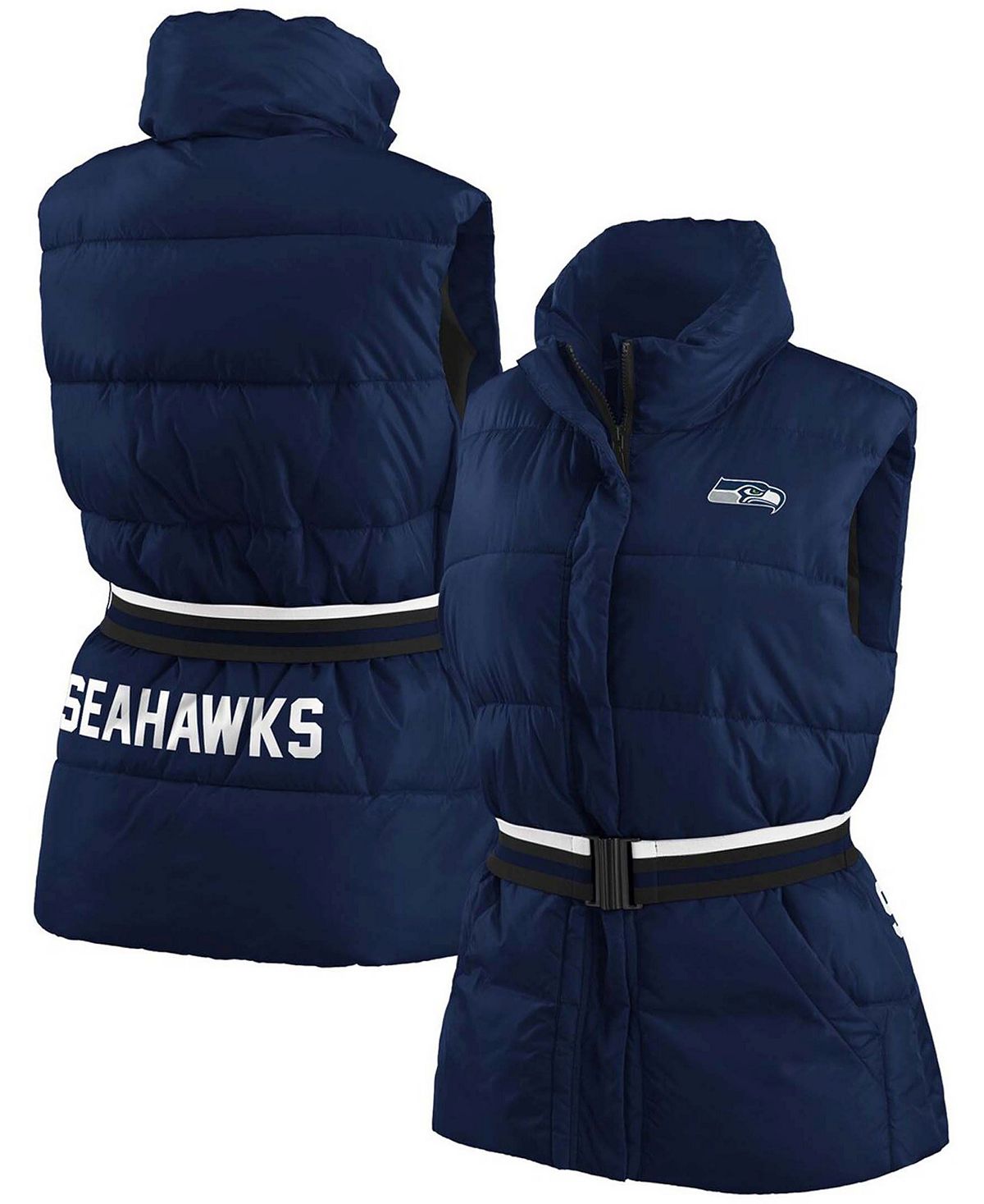 

Женский пуховик с молнией и поясом темно-синего цвета для колледжа Seattle Seahawks WEAR by Erin Andrews