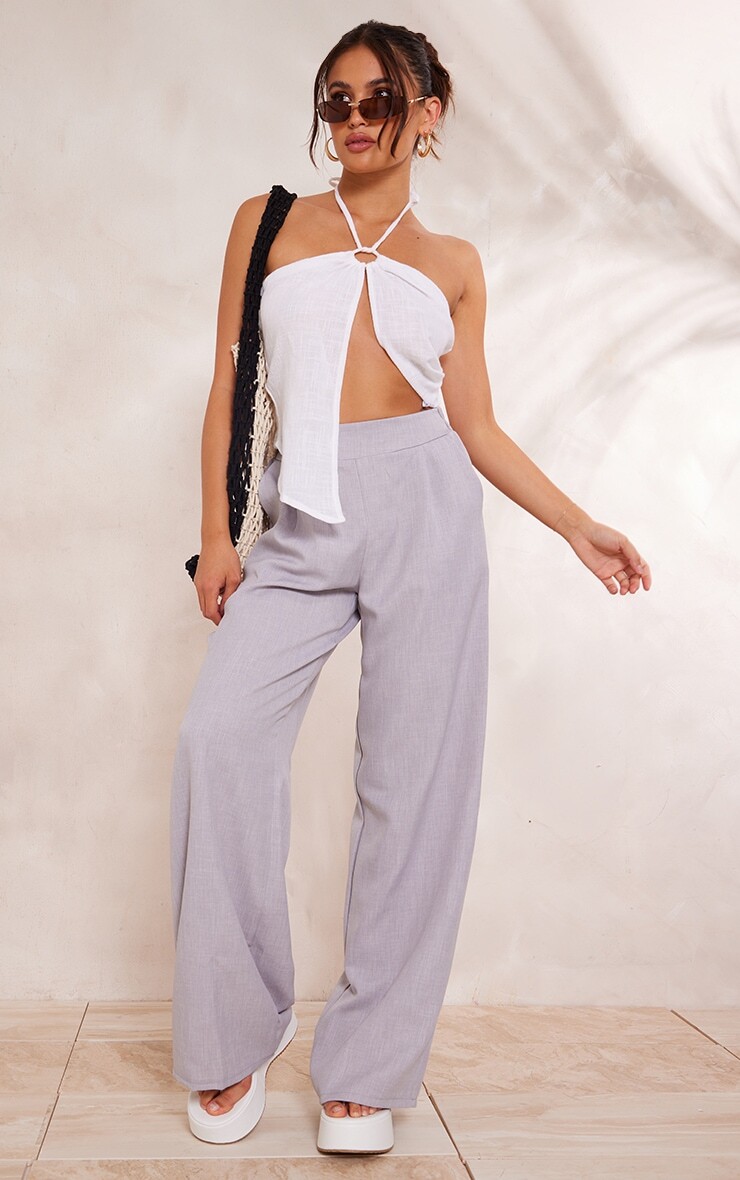 

PrettyLittleThing Серые брюки из меланжевой ткани с напуском на спине, Серый
