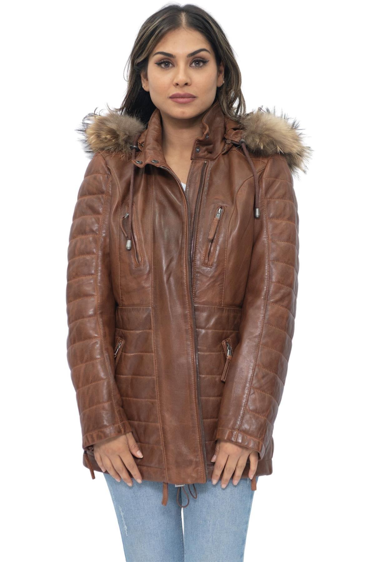 Стеганая кожаная куртка-парка-Куритиба Infinity Leather, коричневый женская куртка на хлопковом наполнителе длинная облегающая парка с меховым воротником и капюшоном зима 2019