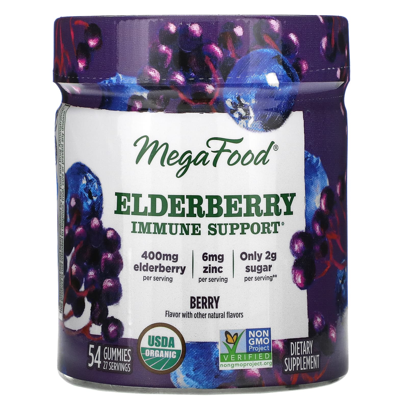 MegaFood Elderberry Immune Support Berry 54 Gummies kids elderberry super immune softchew gummies natural berry 27 таблеток childlife essentials