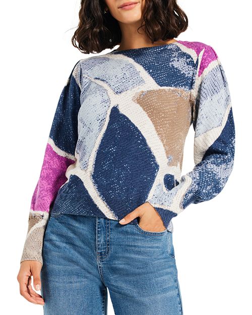Женский свитер с принтом в виде плитки NIC+ZOE, цвет Blue