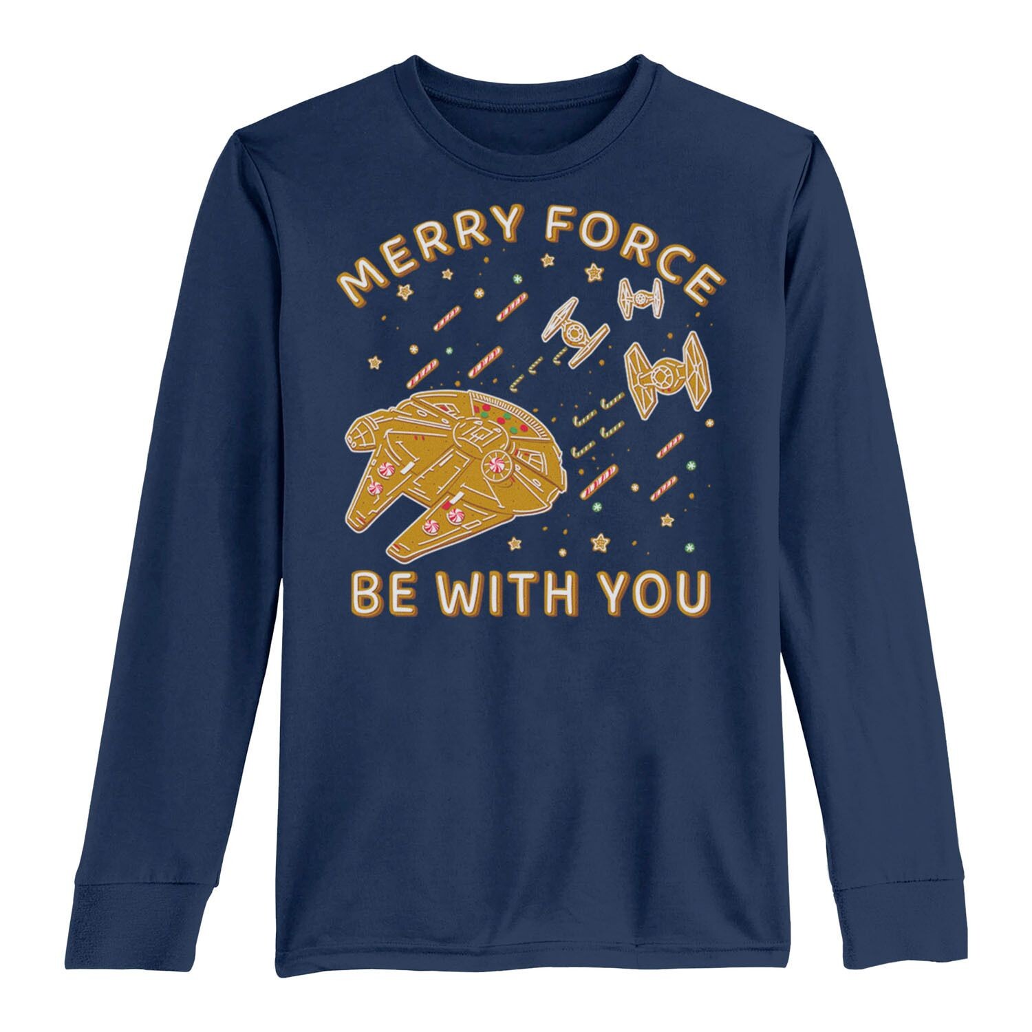 

Футболка с длинными рукавами и изображением рождественского печенья Merry Force Be With You для мальчиков 8–20 лет Licensed Character