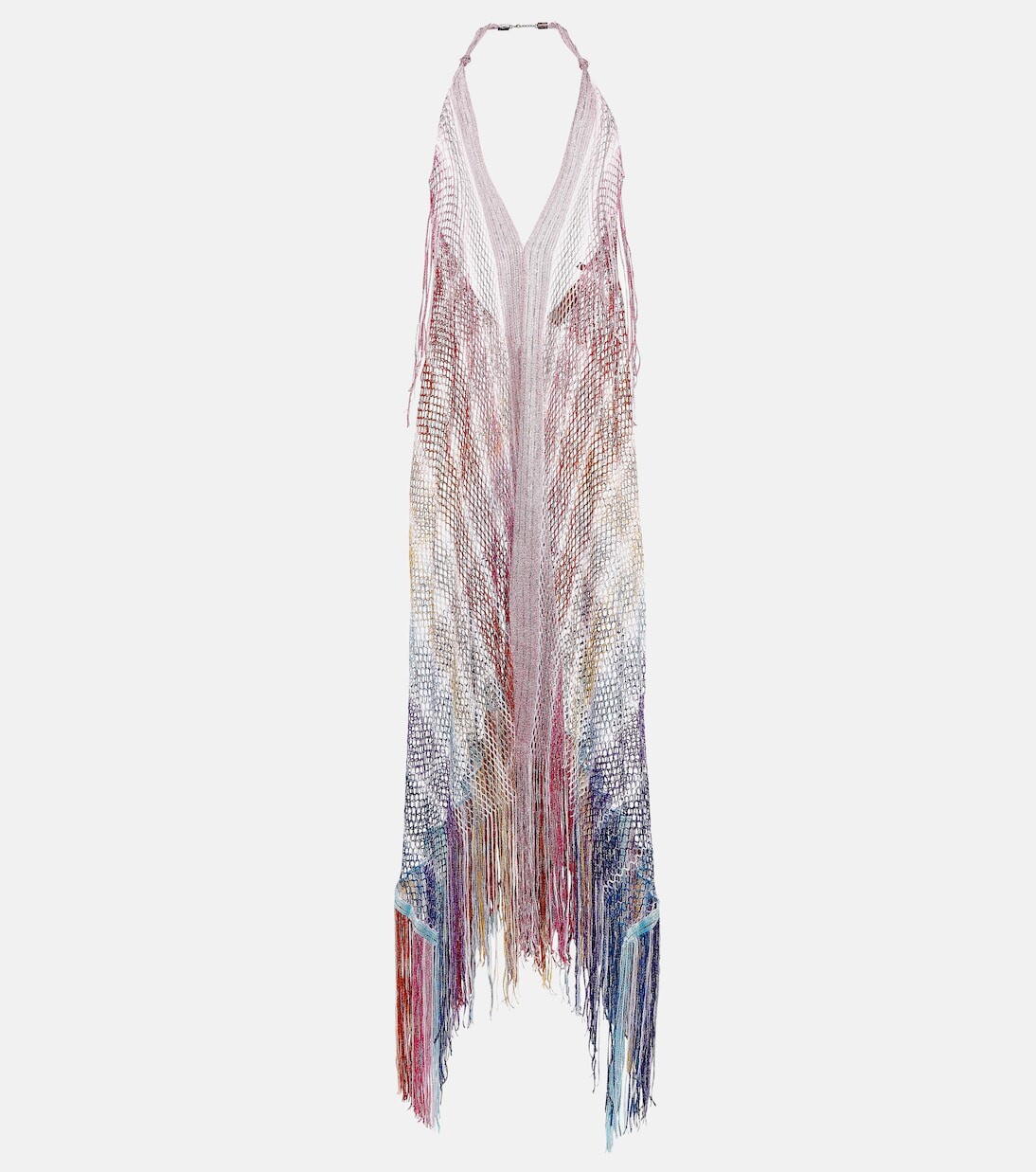

Полосатое платье с воротником-халтер и бахромой Missoni Mare, мультиколор