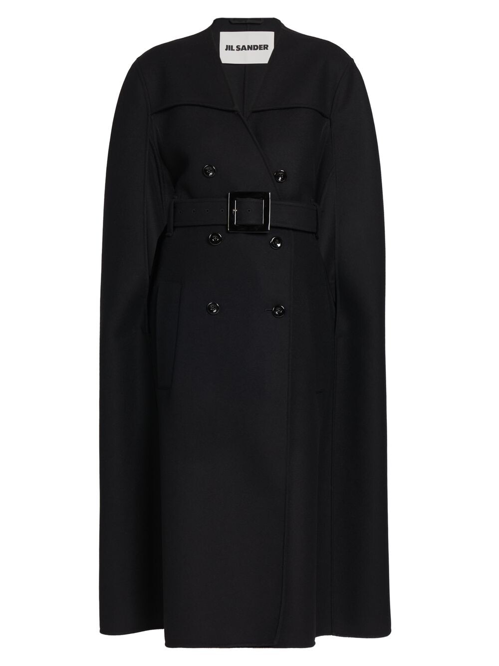 

Шерстяной двубортный плащ-плащ Jil Sander, черный