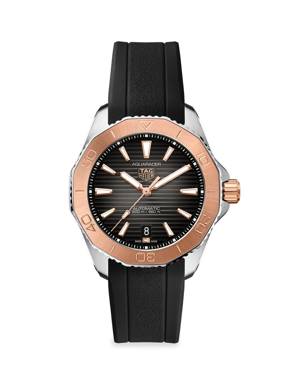 

Часы Aquaracer Professional 200 с двухцветным ремешком из нержавеющей стали и каучуковым ремешком/40 мм TAG Heuer, черный