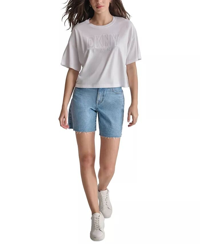 

Женская футболка укороченного кроя с короткими рукавами и логотипом DKNY Jeans, белый