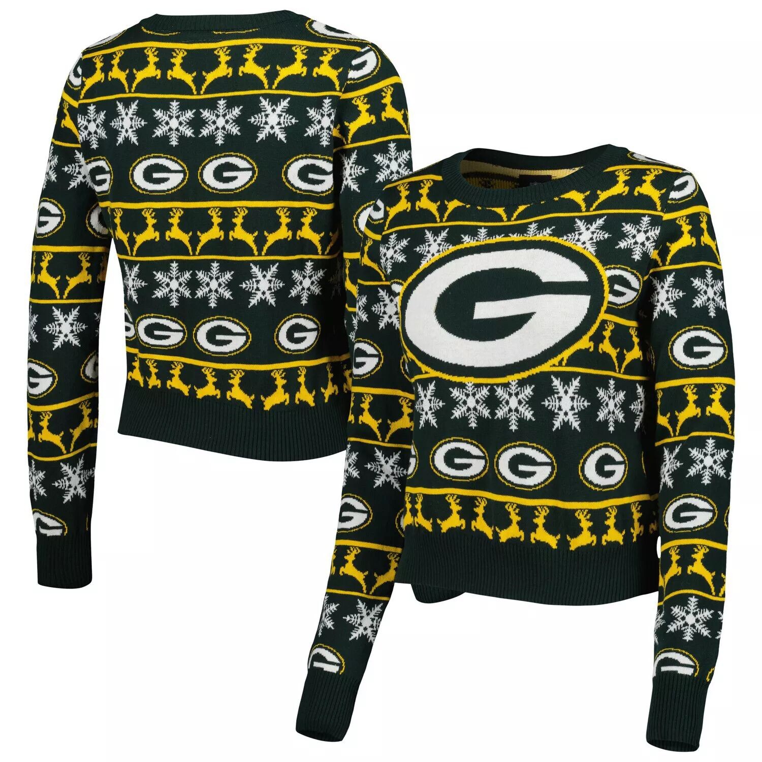 

Женский укороченный свитер FOCO Green Green Bay Packers Ugly Holiday