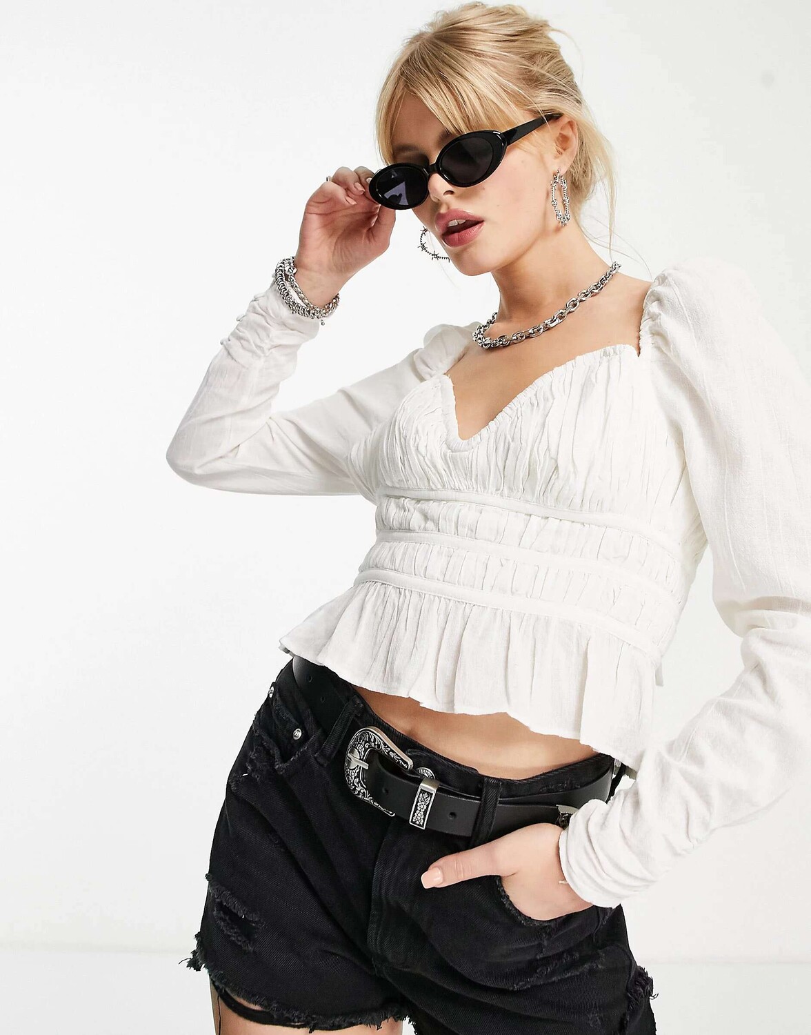 

Белая блузка с объемными рукавами Free People Chloe