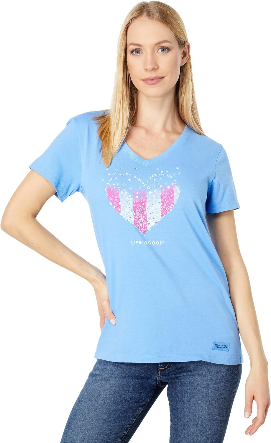 

Heart Stars and Stripes Crusher Vee Life is Good, цвет Cornflower Blue