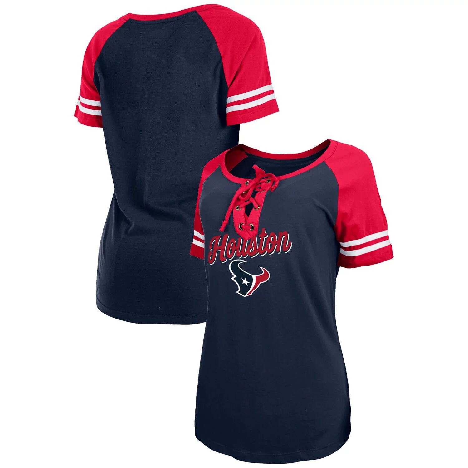 

Женская футболка New Era темно-синего/красного цвета с логотипом Houston Texans и шнуровкой реглан New Era