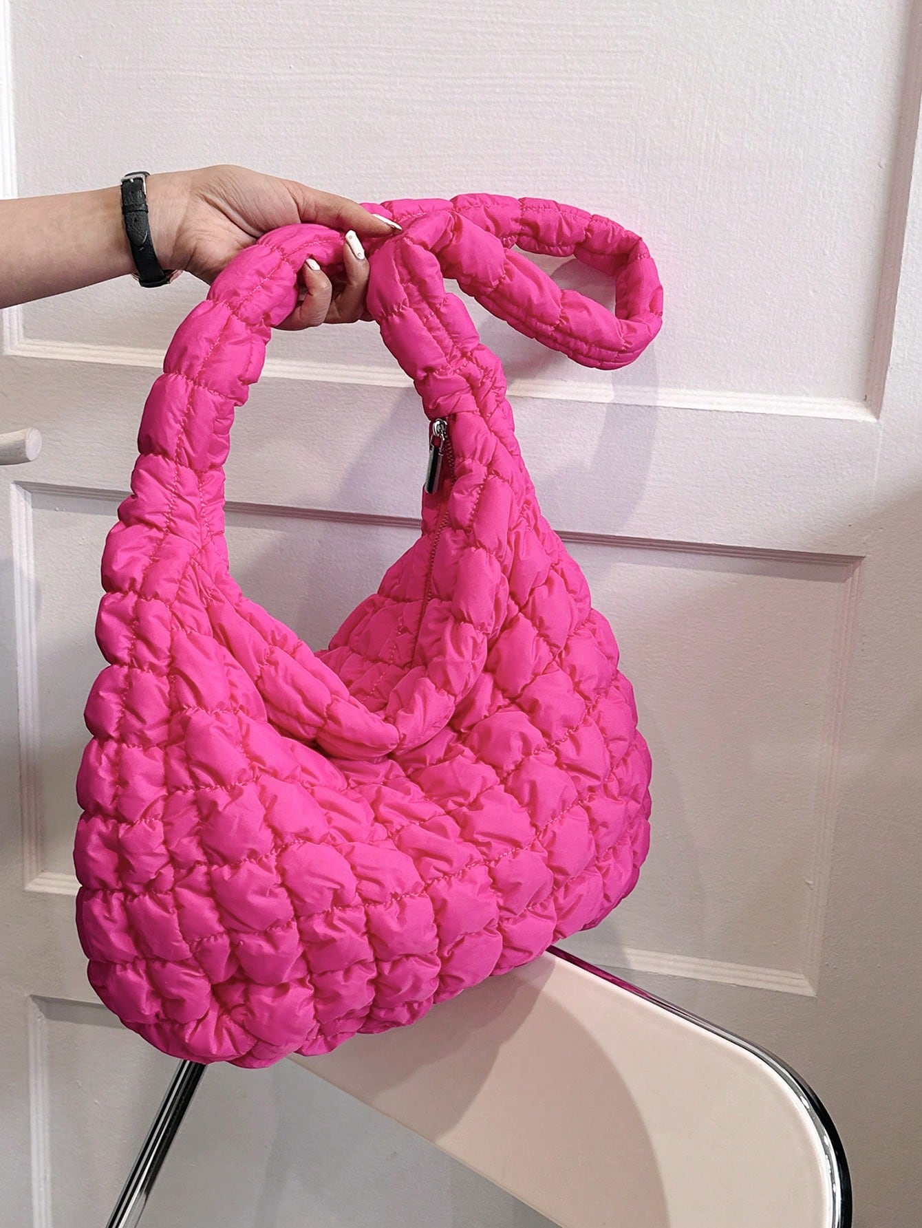 Сумка оверсайз с рюшами и стеганым узором в стиле минимализма, ярко-розовый маленькая поясная сумка неоново розовая вечерняя сумка в стиле фанк с рюшами для женщин абрикос