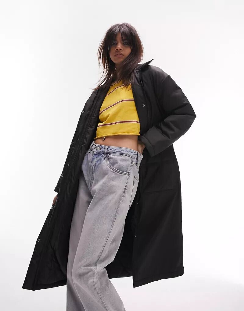 

Черное пальто с длинным воротником Topshop