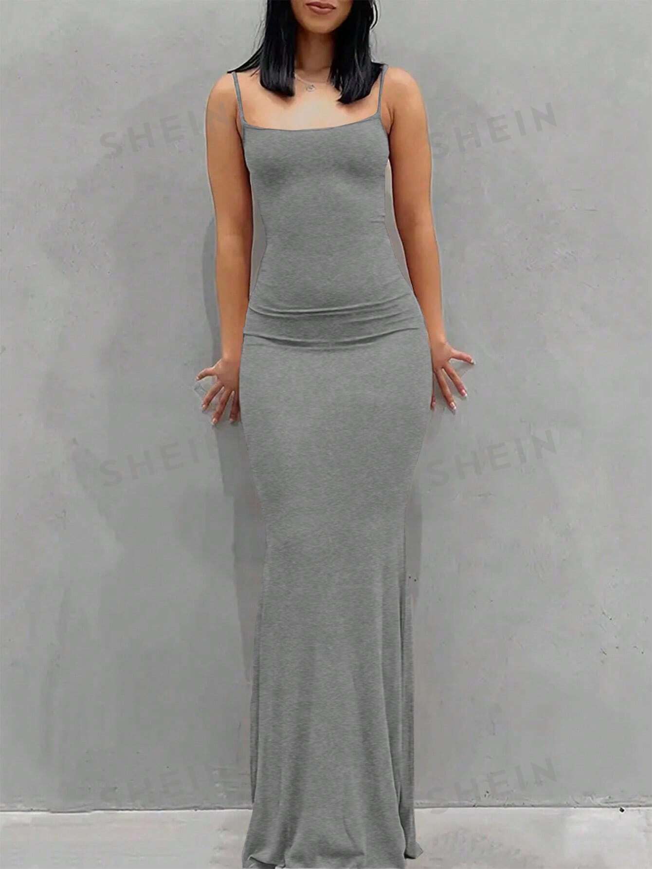 SHEIN Essnce женское однотонное платье на бретелях, светло-серый женское однотонное платье во французском стиле