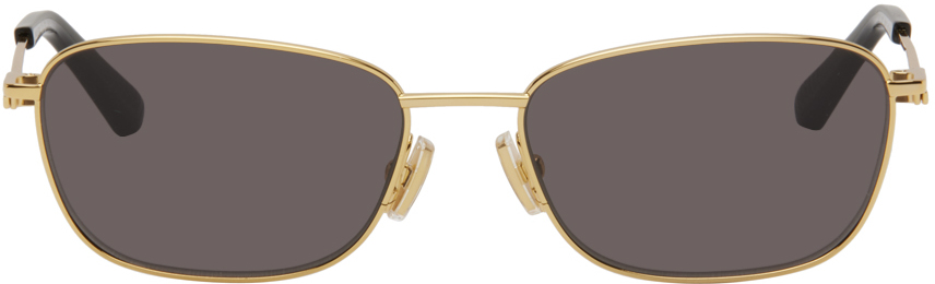 цена Золотые прямоугольные солнцезащитные очки с разрезами Bottega Veneta