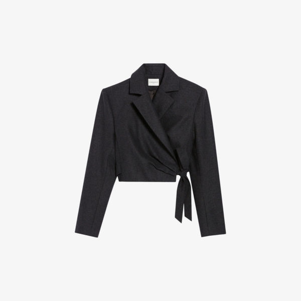 Укороченный пиджак из смесовой шерсти с заостренными лацканами и запахом Claudie Pierlot, цвет noir / gris галант двубортное пальто из смесовой шерсти claudie pierlot цвет noir gris