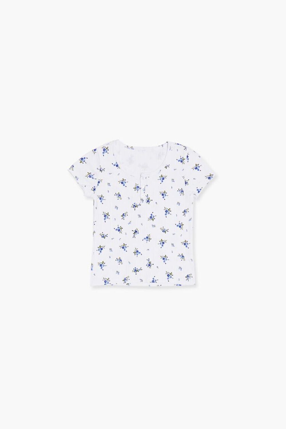 

Футболка Henley с цветочным принтом для девочек Forever 21, белый