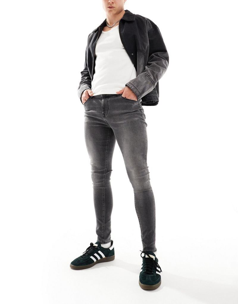 

ASOS DESIGN – черные суперскинни эластичные джинсы с эффектом потертости