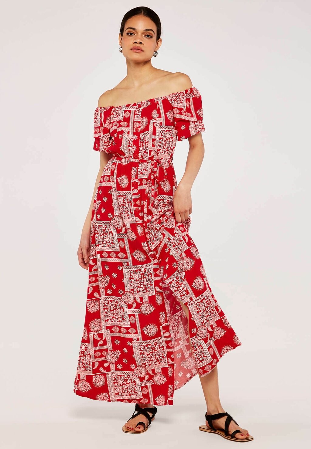 

Платье макси PATCHWORK BARDOT Apricot, цвет red