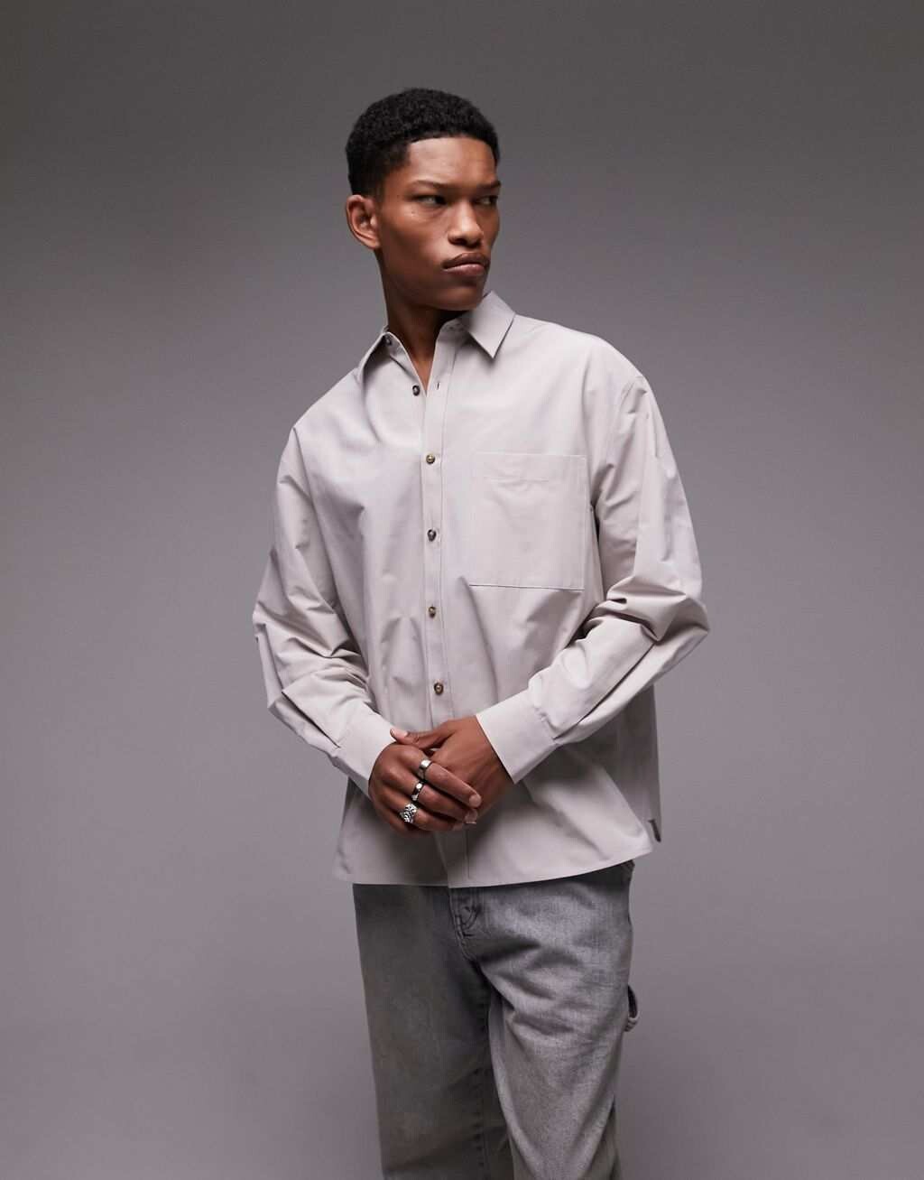 

Серая рубашка с острым воротником Topman Limited