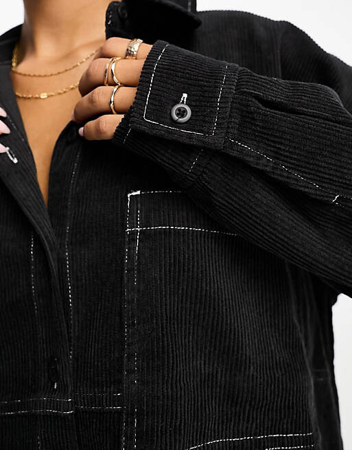 

Темно-серое вельветовое платье-рубашка оверсайз ASOS DESIGN