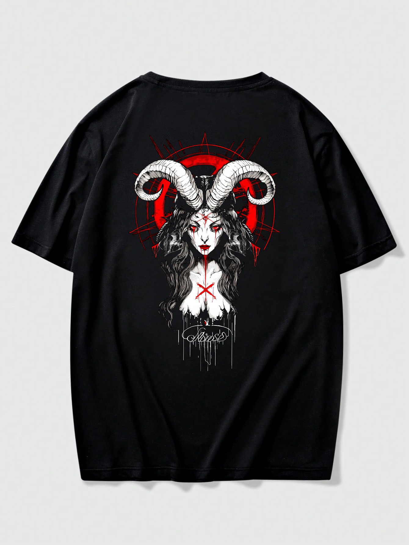 Мужская футболка ROMWE Goth в темном готическом стиле с рисунком сатанинских рогатых фигурок, черный