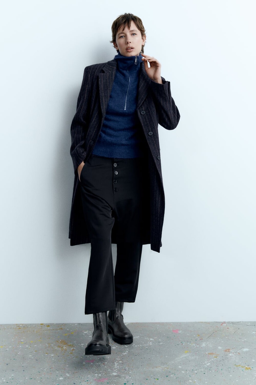 

Свитер на молнии из смеси альпаки и фетра ZARA, синий