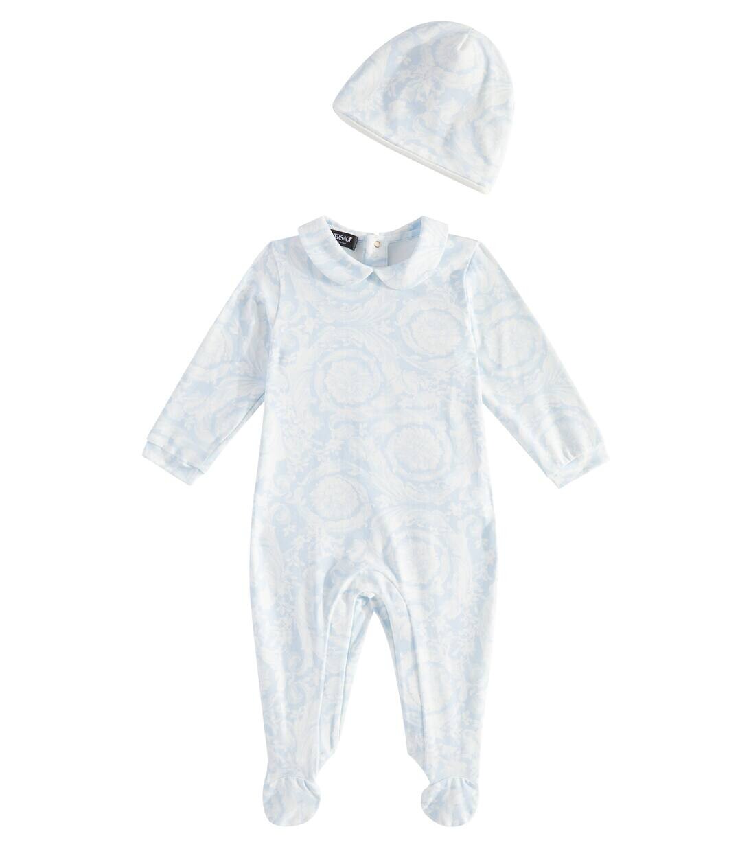

Комплект из комбинезона и шапочки Baby Barocco из хлопковой смеси Versace Kids, цвет azzurro+stampa