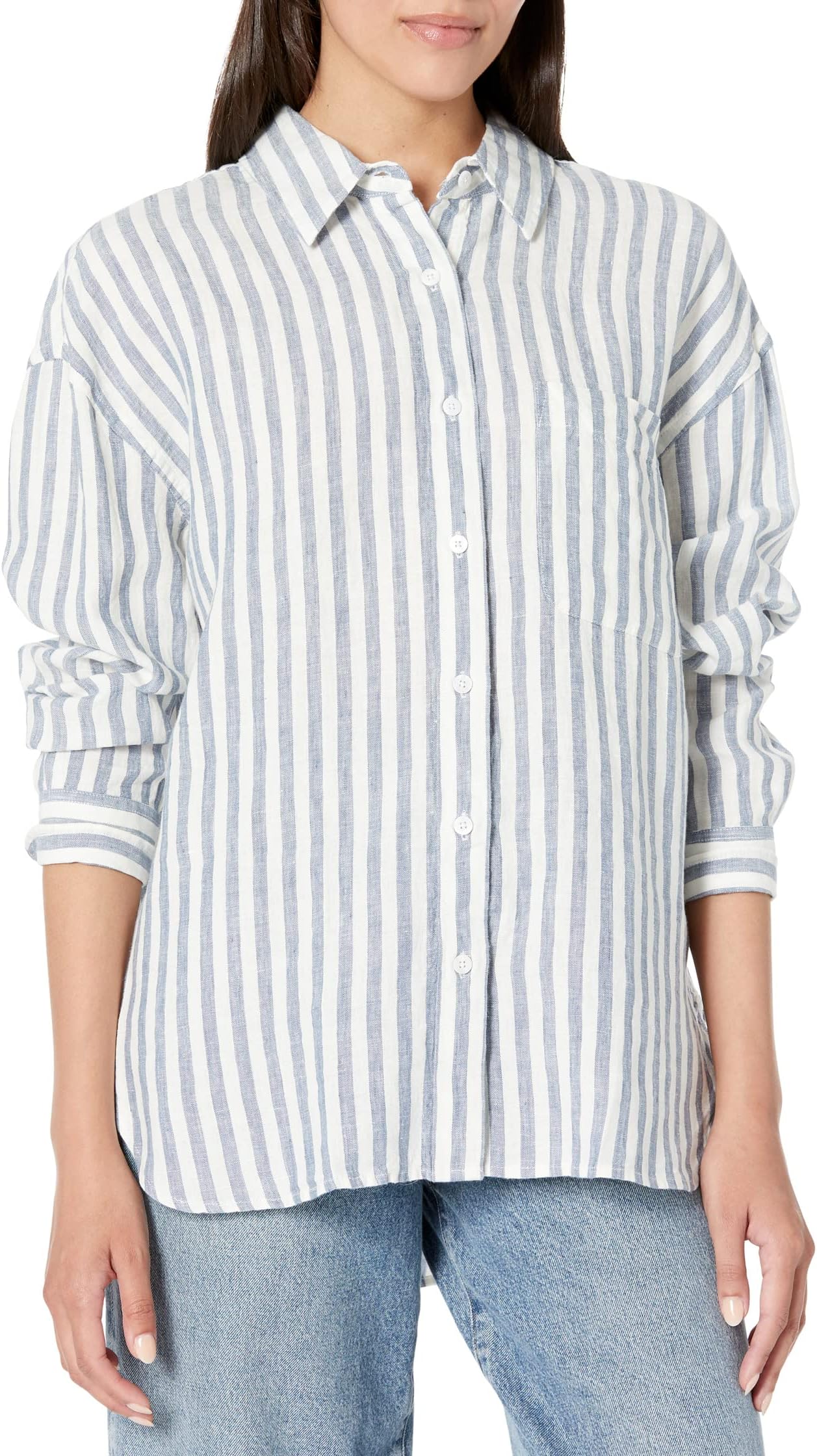 Льняная свободная рубашка Laguna Faherty, цвет Blue Lucy Stripe