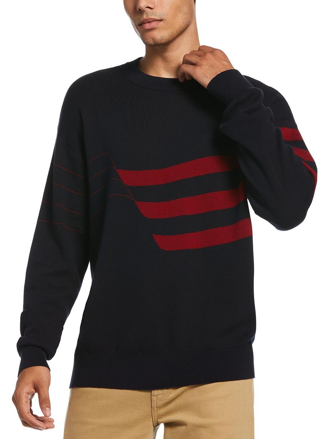 

Мужской полосатый свитер с круглым вырезом Perry Ellis, цвет Dark Sapphire