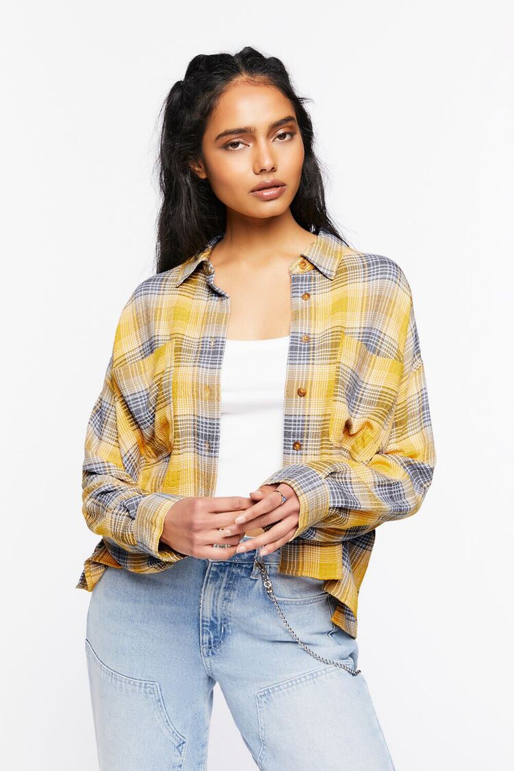 

клетчатая рубашка с высоким и низким вырезом Forever 21, золотой