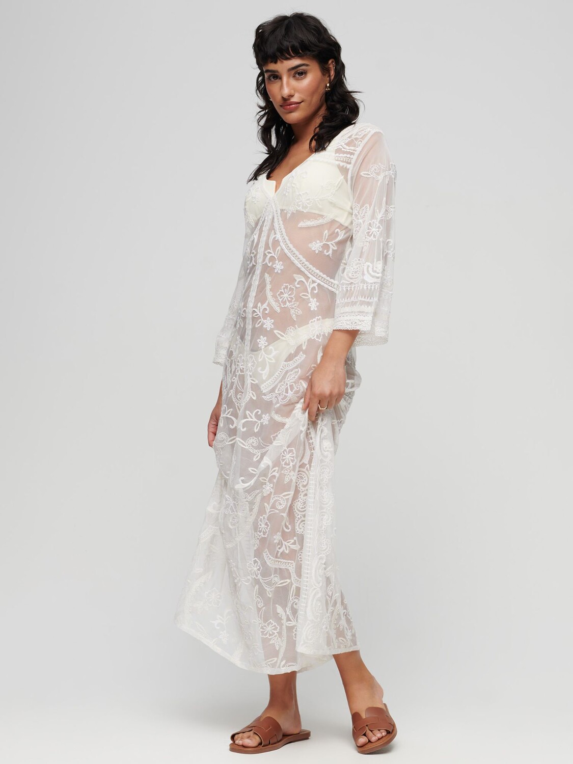 

Кружевное платье макси Superdry Beach Cover Up, цвет: экрю