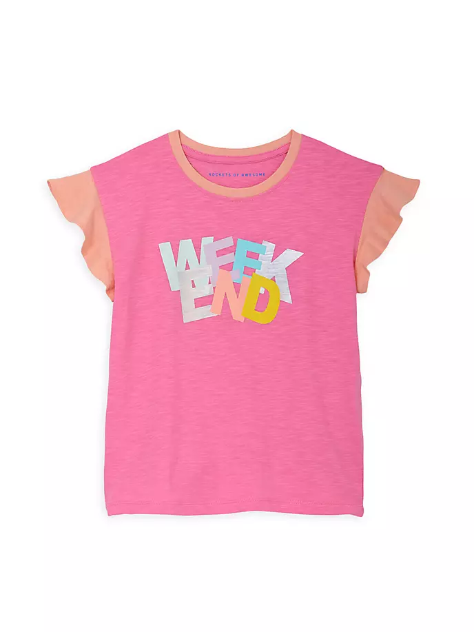

Футболка Weekend Flutter с круглым вырезом для маленьких девочек и девочек Rockets Of Awesome, цвет cotton candy