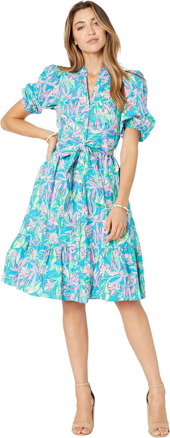 

Платье Shona Knee Length Stretch Lilly Pulitzer, цвет Formentera Turquoise Keep On Beleafing