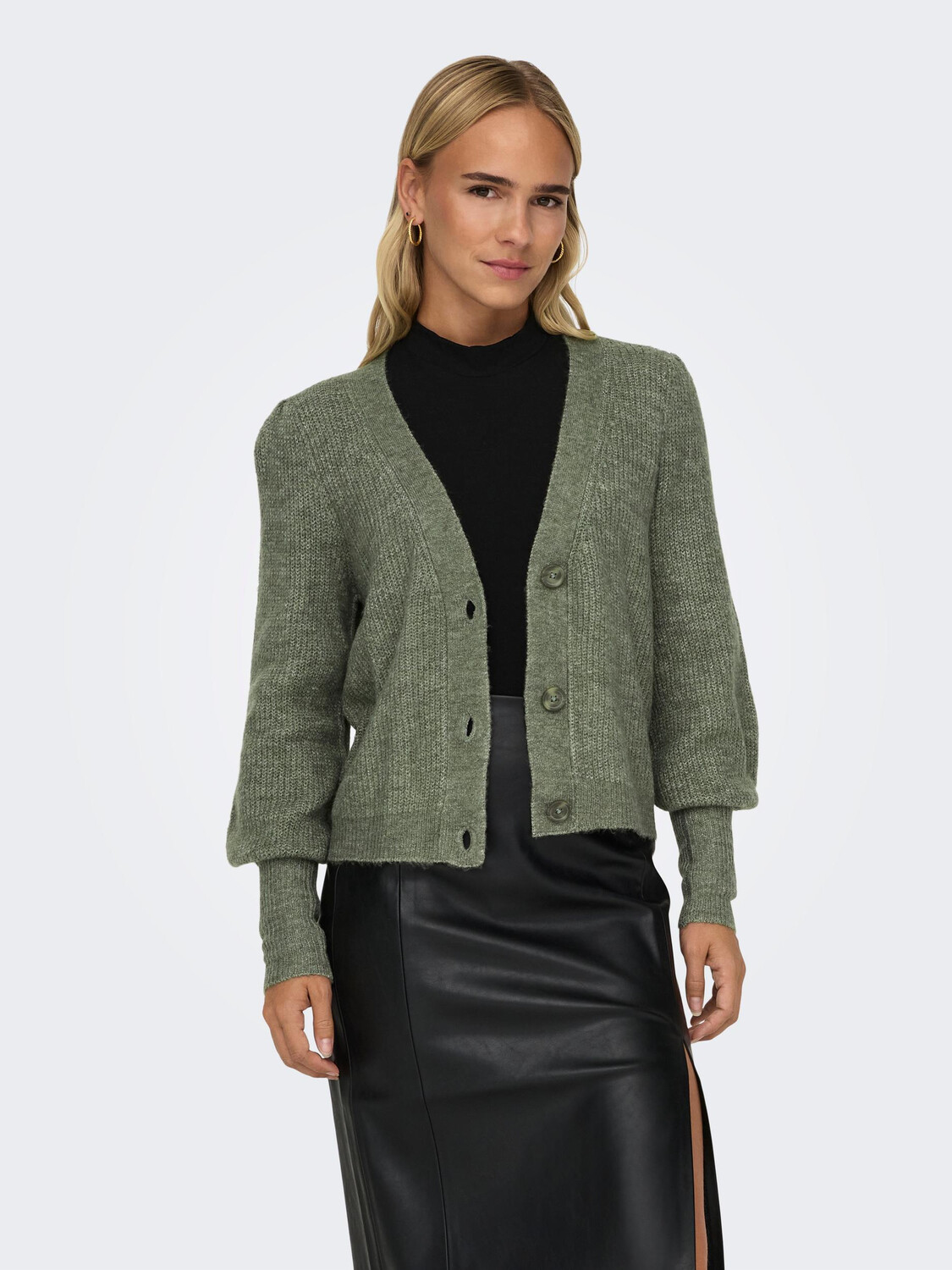 Свитер JACQUELINE de YONG Kurzer Strick JDYDREA Puffärmel Cardigan, зеленый