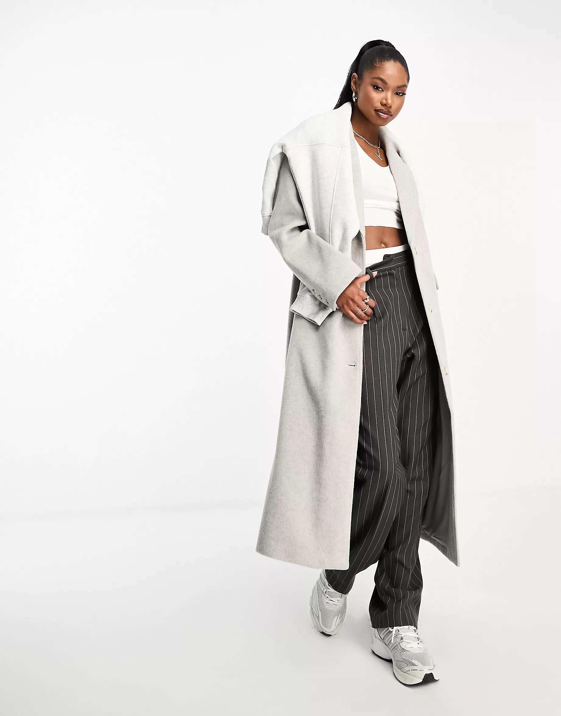 Серое длинное шерстяное пальто 4th & Reckless 2023 зимнее длинное шерстяное пальто женское белое длинное шерстяное пальто