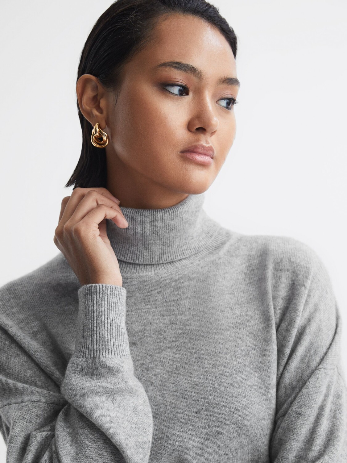 

Кашемировый джемпер Mabel с высоким воротником Reiss, серый