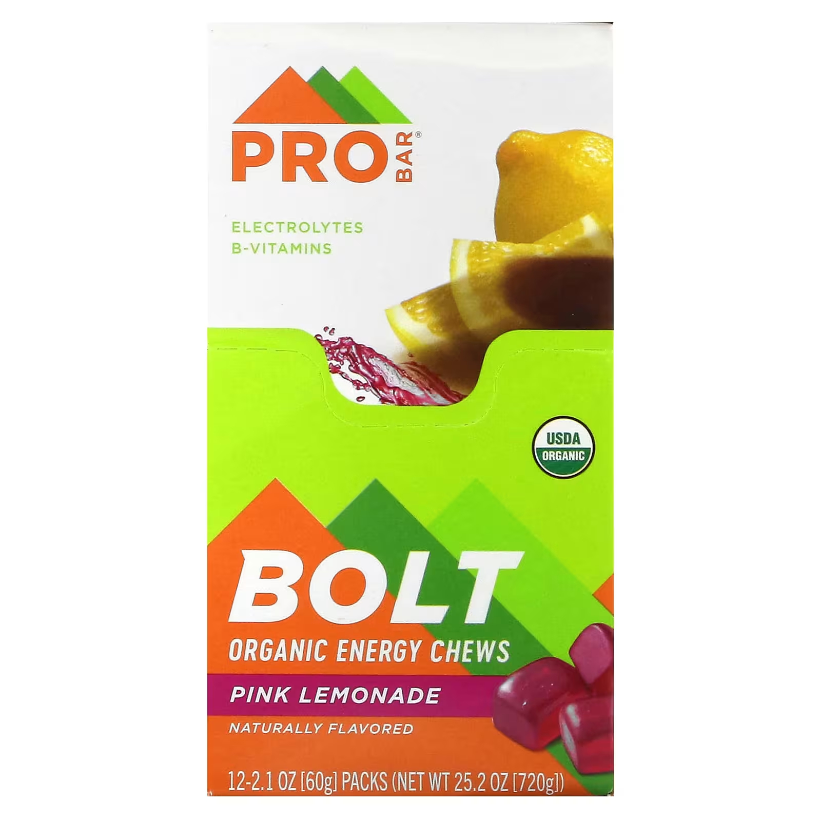 Пищевая добавка ProBar Bolt Organic Energy со вкусом лимонада, 12 пакетиков по 60 г пищевая добавка swanson mellow mag со вкусом малинового лимонада 554 г