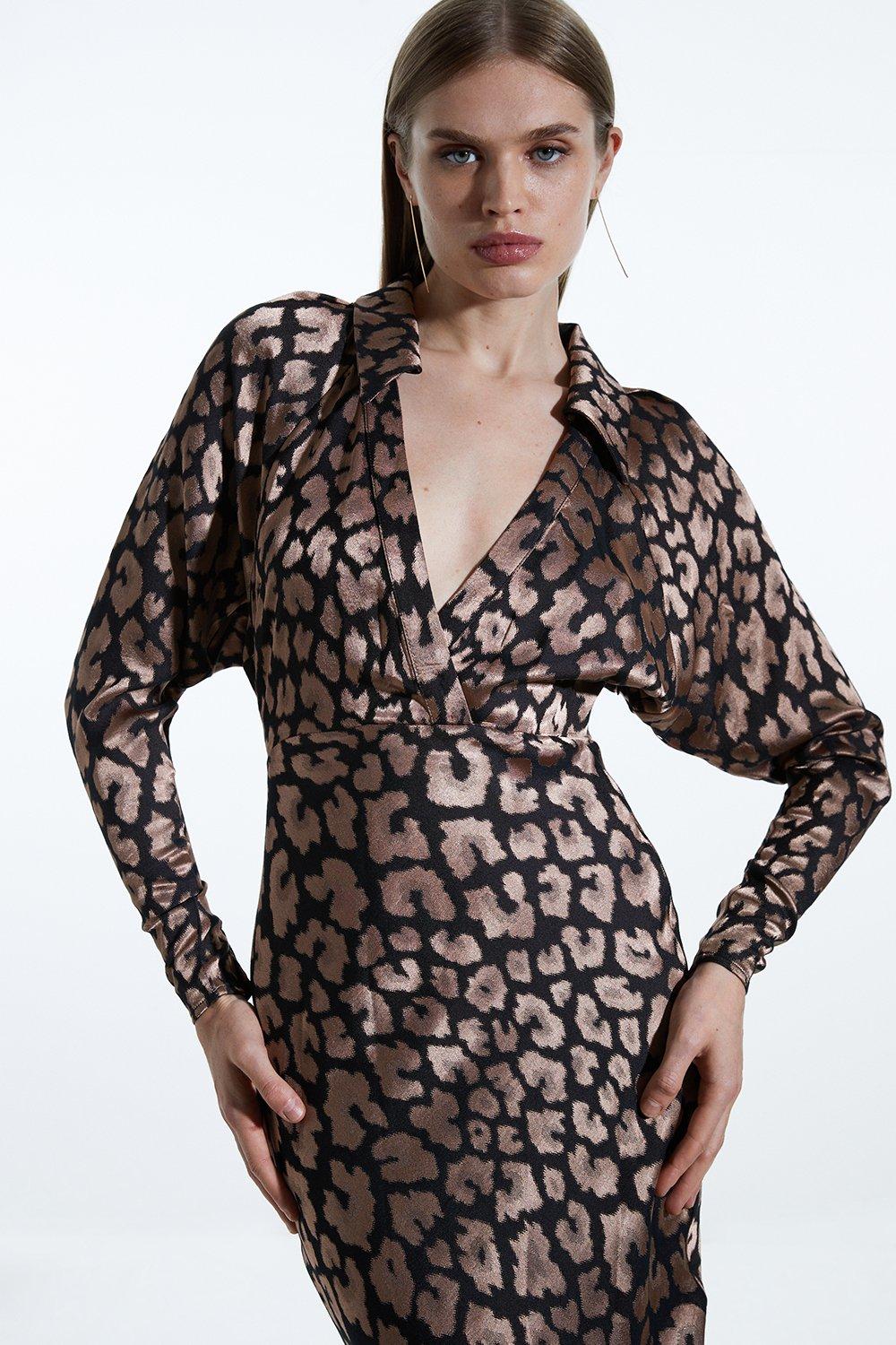 Леопардовое жаккардовое платье «летучая мышь» Karen Millen, мультиколор