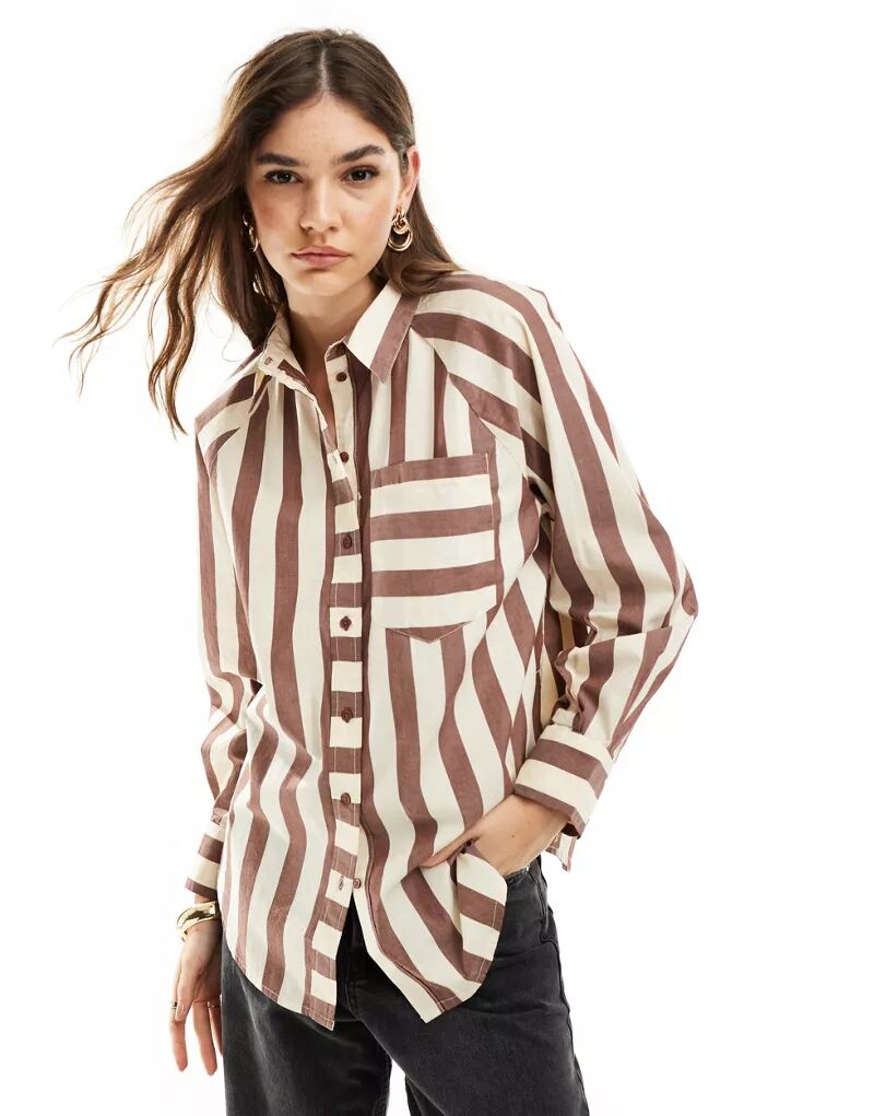 Y.A.S – блузка-рубашка оверсайз в кремово-коричневую полоску