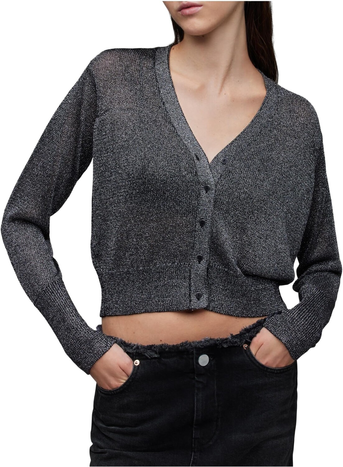 

Свитер Lyra Glitter Cardigan AllSaints, цвет Silver
