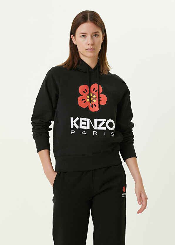 

Черный свитшот с капюшоном и логотипом Kenzo