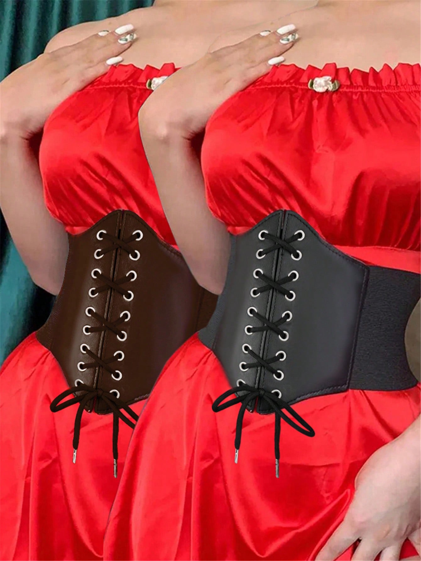 1шт Женский винтажный декоративный эластичный пояс с кулиской и переплетением из искусственной кожи, многоцветный цена и фото